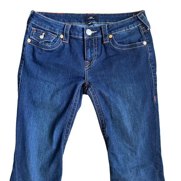 True Religion Joey Low Rise Flare Denim Flap Pocket Dark Wash Sz 28 - Picture 2 of 10